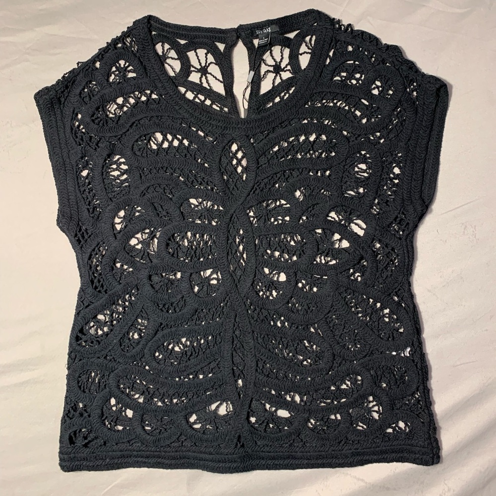 New Anthropologie‎ ISY & KI Sweater RAVEL Pullover Crochet Cotton Cover Up Sz L